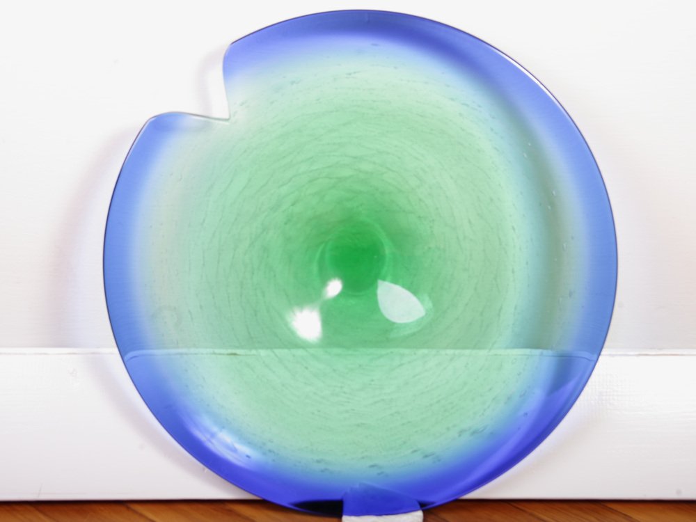 Large Czechoslovakian Glass Bowl in Green and Blue by Rudolf Beranek for Skrdlovice, 1960s