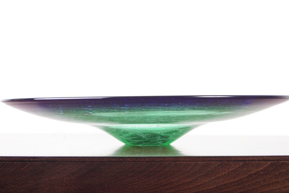 Large Czechoslovakian Glass Bowl in Green and Blue by Rudolf Beranek for Skrdlovice, 1960s