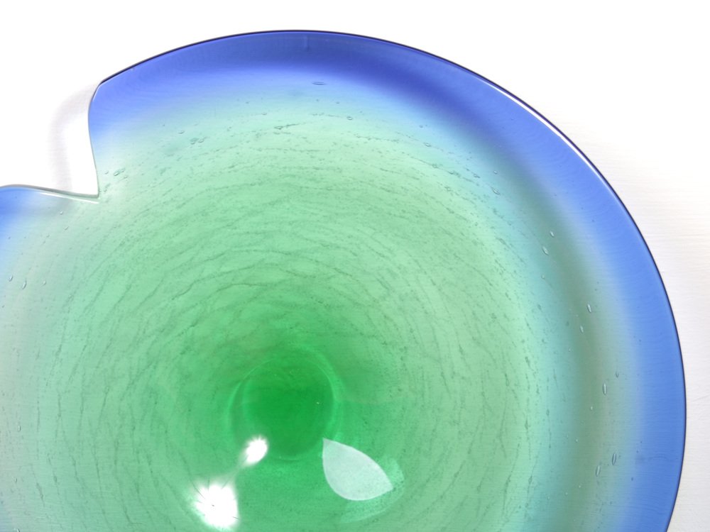 Large Czechoslovakian Glass Bowl in Green and Blue by Rudolf Beranek for Skrdlovice, 1960s