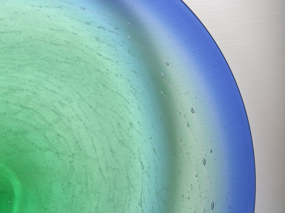 Large Czechoslovakian Glass Bowl in Green and Blue by Rudolf Beranek for Skrdlovice, 1960s