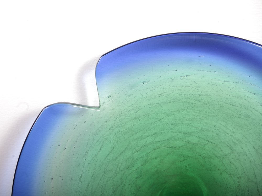 Large Czechoslovakian Glass Bowl in Green and Blue by Rudolf Beranek for Skrdlovice, 1960s