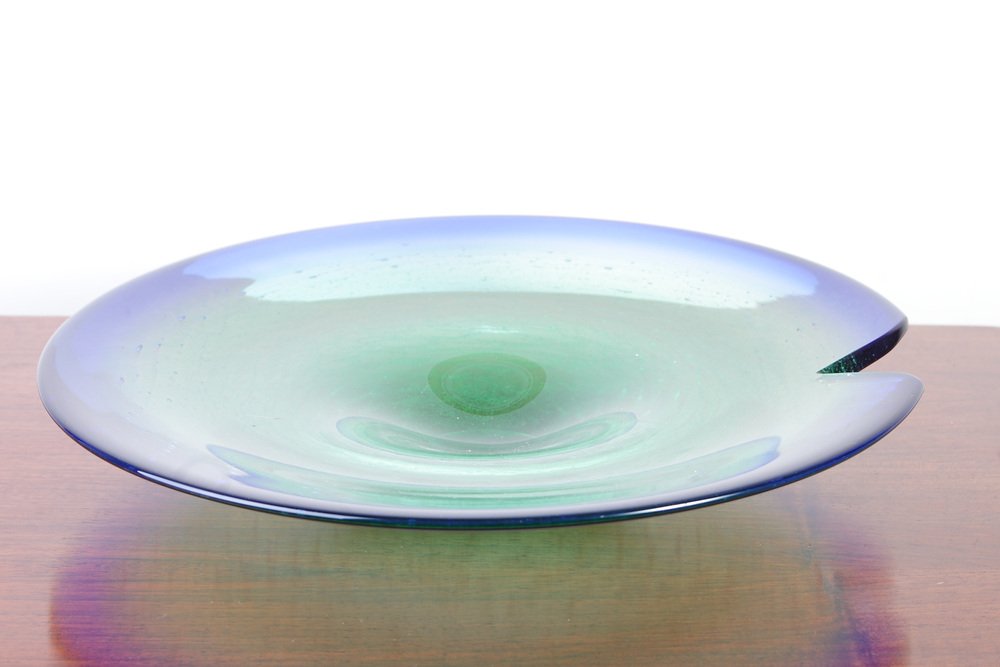 Large Czechoslovakian Glass Bowl in Green and Blue by Rudolf Beranek for Skrdlovice, 1960s