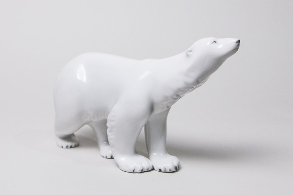 Large Czechoslovakian Polar Bear Sculpture from Royal Dux, 1960s