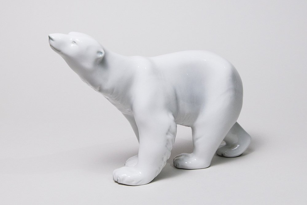 Large Czechoslovakian Polar Bear Sculpture from Royal Dux, 1960s