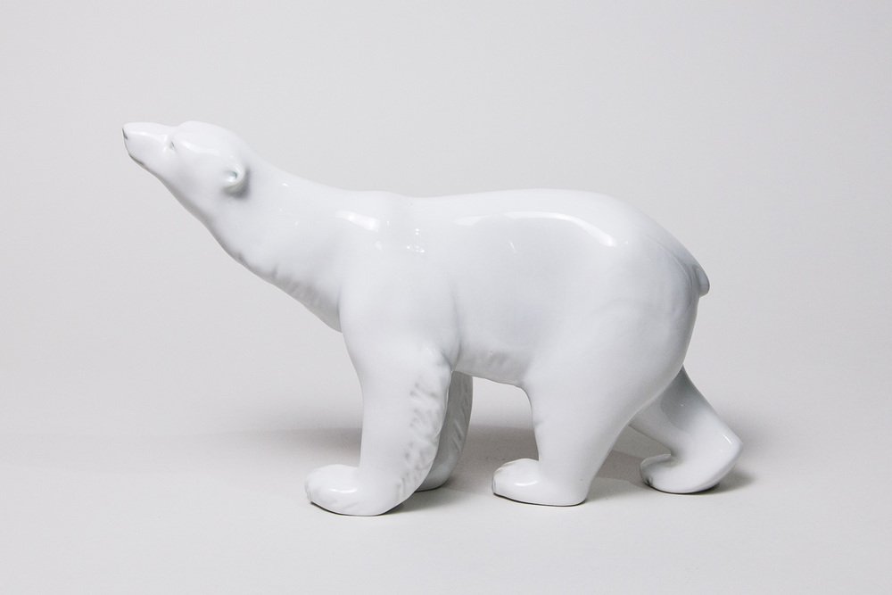 Large Czechoslovakian Polar Bear Sculpture from Royal Dux, 1960s