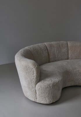 Large Danish Banana Sofa in Natural Sheepskin & Oak, 1940s-WRF-1756188