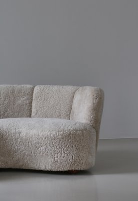 Large Danish Banana Sofa in Natural Sheepskin & Oak, 1940s-WRF-1756188