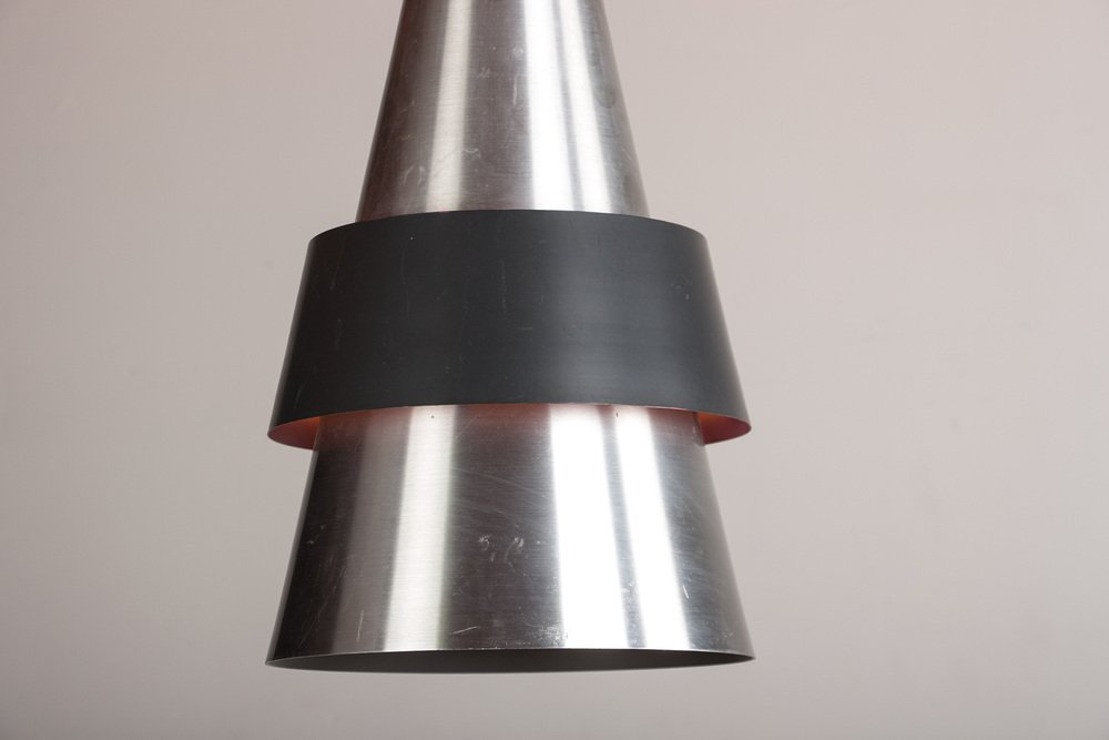 Large Danish Ceiling Lamp in Aluminium Corona Model by Jo Hammerborg for Fog & Mørup, 1960s