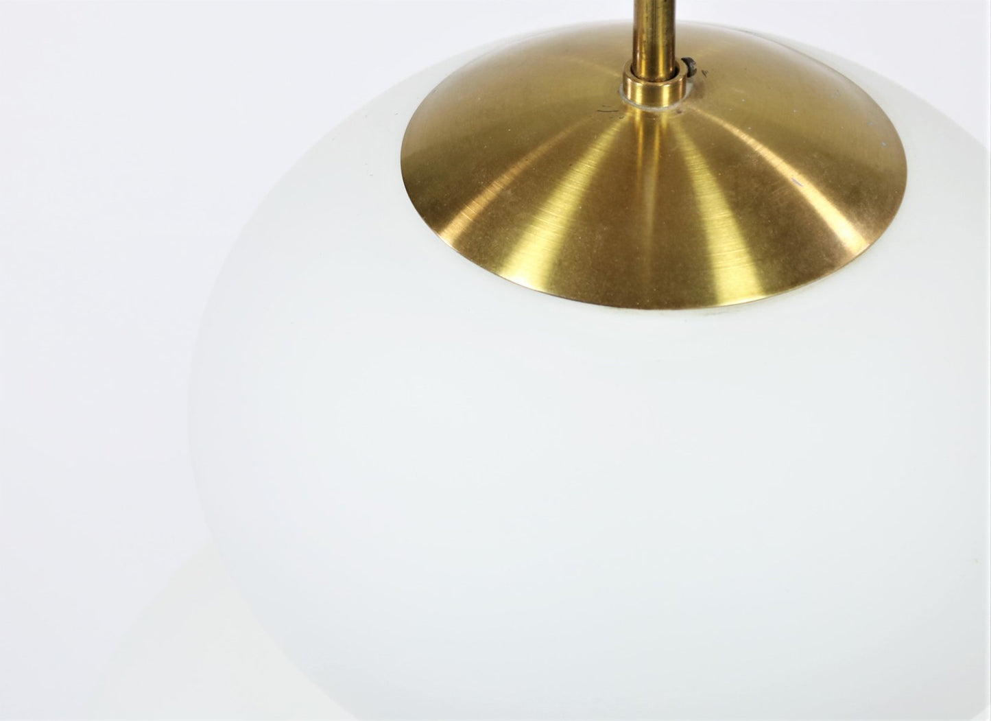 Large Danish Modern Brass and Opaline Glass Peanut Pendant Lamp by Bent Karlby for Lyfa, 1950s