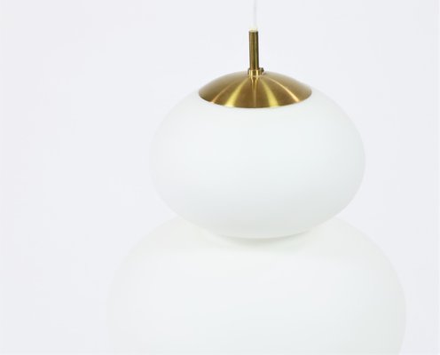 Large Danish Modern Brass and Opaline Glass Peanut Pendant Lamp by Bent Karlby for Lyfa, 1950s-WRF-619954