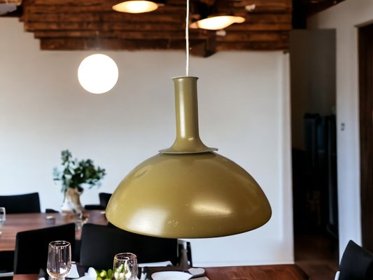 Large Danish Modern Olive Green Metal Hanging Lamp by Sidse Werner for Holmegaard, 1970s-SCS-1332594