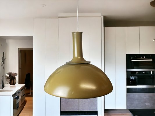 Large Danish Modern Olive Green Metal Hanging Lamp by Sidse Werner for Holmegaard, 1970s-SCS-1332594