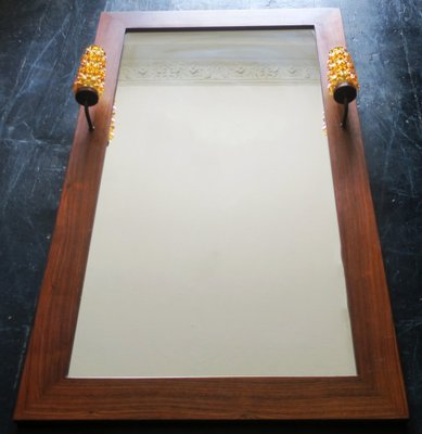 Large Danish Rosewood Wall Mirror with Amber Lights, 1960s-ED-1818299