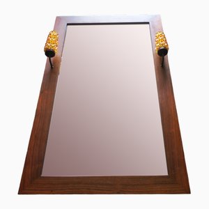 Large Danish Rosewood Wall Mirror with Amber Lights, 1960s-ED-1818299