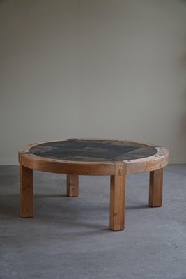 Large Danish Round Coffee Table in Pine & Ceramic by Sallingboe, 1970s-MXF-1720346