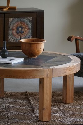 Large Danish Round Coffee Table in Pine & Ceramic by Sallingboe, 1970s-MXF-1720346