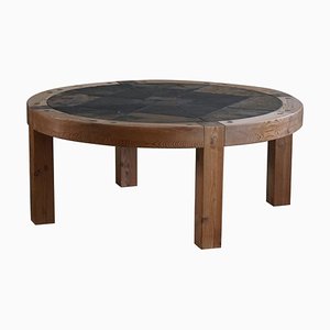 Large Danish Round Coffee Table in Pine & Ceramic by Sallingboe, 1970s-MXF-1720346