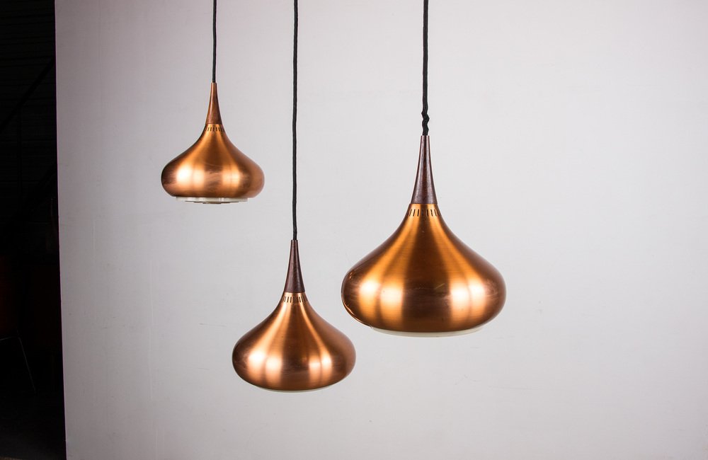 Large Danish Triple Suspension Ceiling Light in Metal & Rosewood by Jo Hammerborg for Fog & Mørup, 1965