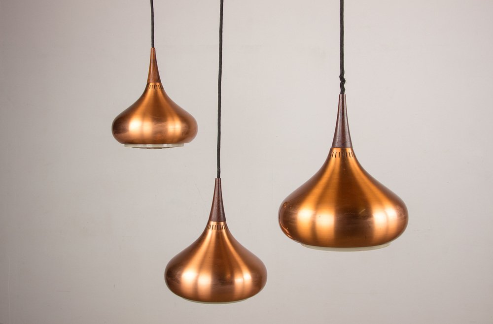 Large Danish Triple Suspension Ceiling Light in Metal & Rosewood by Jo Hammerborg for Fog & Mørup, 1965