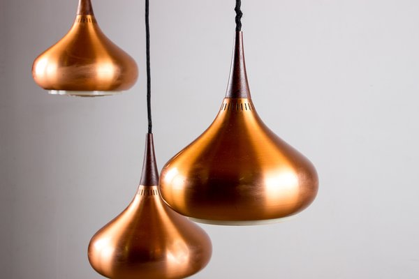 Large Danish Triple Suspension Ceiling Light in Metal & Rosewood by Jo Hammerborg for Fog & Mørup, 1965-EMB-1759428