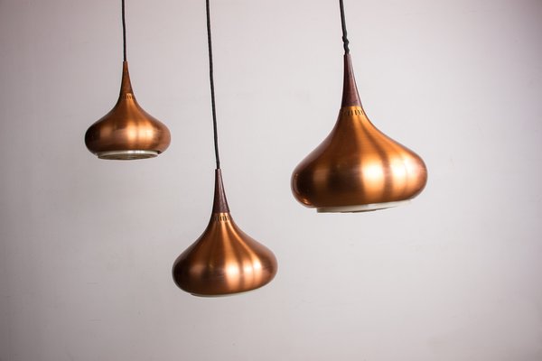 Large Danish Triple Suspension Ceiling Light in Metal & Rosewood by Jo Hammerborg for Fog & Mørup, 1965-EMB-1759428