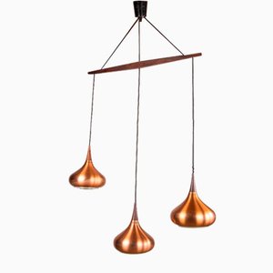 Large Danish Triple Suspension Ceiling Light in Metal & Rosewood by Jo Hammerborg for Fog & Mørup, 1965-EMB-1759428