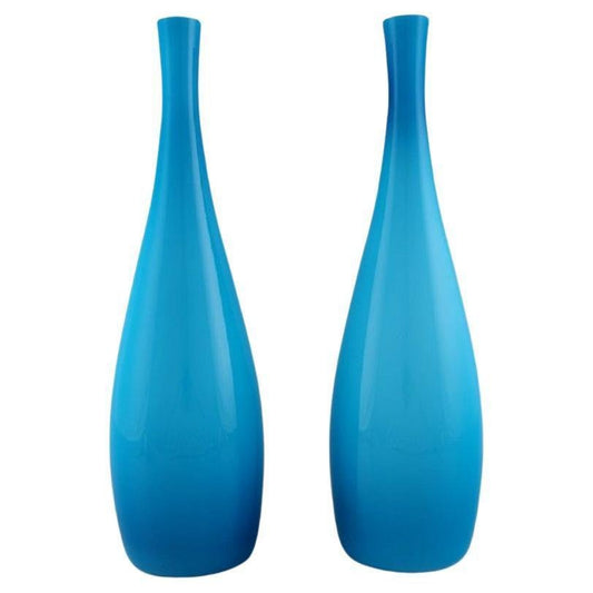 Large Danish Vases in Turquoise from Kastrup Glas, Set of 2