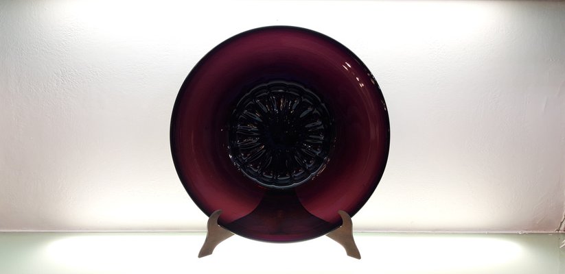 Large Dark Amethyst-Colored Plate in Blown Murano Glass by Vittorio Zecchin, 1920s-QZG-1327515