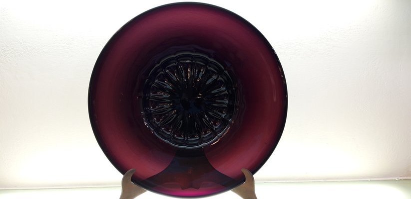 Large Dark Amethyst-Colored Plate in Blown Murano Glass by Vittorio Zecchin, 1920s-QZG-1327515