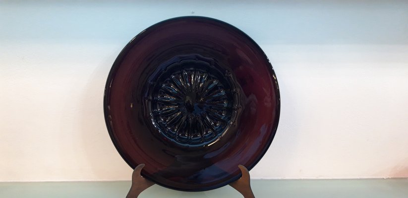 Large Dark Amethyst-Colored Plate in Blown Murano Glass by Vittorio Zecchin, 1920s-QZG-1327515