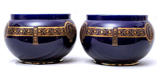 Large Dark Cobalt Blue Cache-Pots from Sarreguemines, 1800s, Set of 2