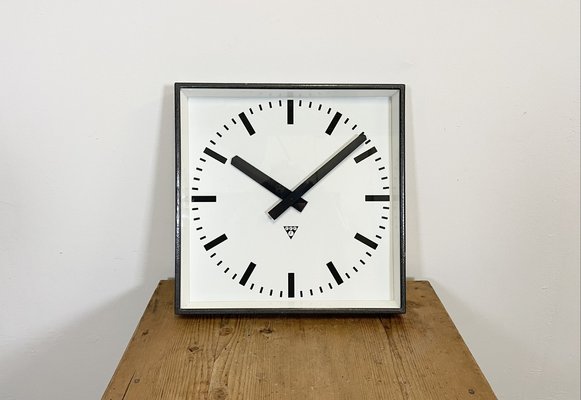 Large Dark Grey Square Wall Clock from Pragotron, 1960s-CGF-986333