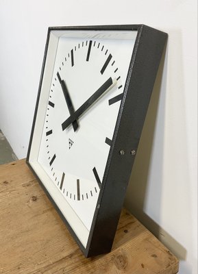 Large Dark Grey Square Wall Clock from Pragotron, 1960s-CGF-986333