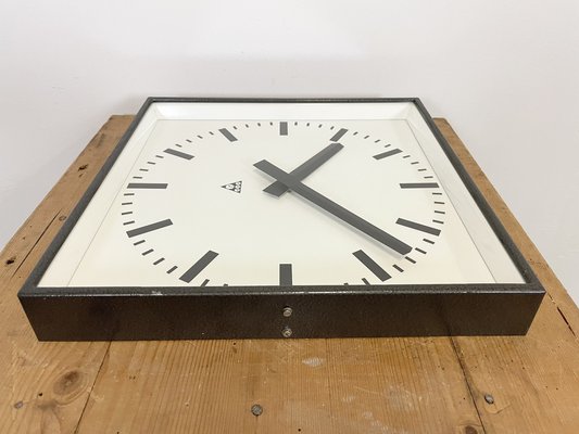 Large Dark Grey Square Wall Clock from Pragotron, 1960s-CGF-986333