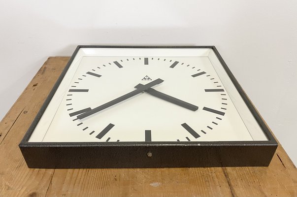 Large Dark Grey Square Wall Clock from Pragotron, 1960s-CGF-986333