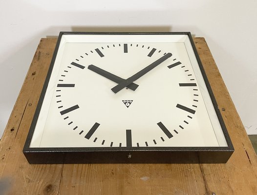 Large Dark Grey Square Wall Clock from Pragotron, 1960s-CGF-986333