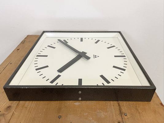 Large Dark Grey Square Wall Clock from Pragotron, 1960s-CGF-986333