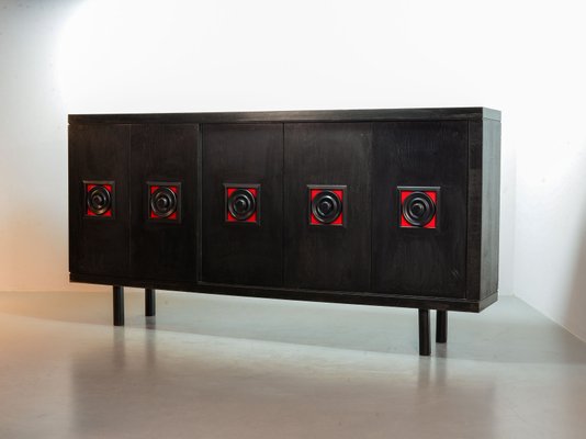 Large De Coene Style Belgian Brutalist Black Sideboard with Red Accents, 1960s-IXC-866081