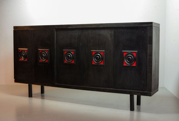 Large De Coene Style Belgian Brutalist Black Sideboard with Red Accents, 1960s-IXC-866081