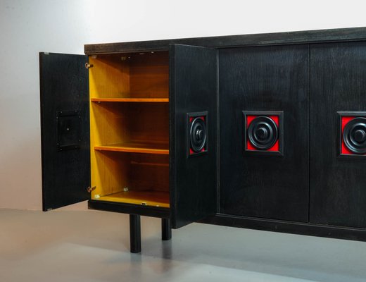 Large De Coene Style Belgian Brutalist Black Sideboard with Red Accents, 1960s-IXC-866081