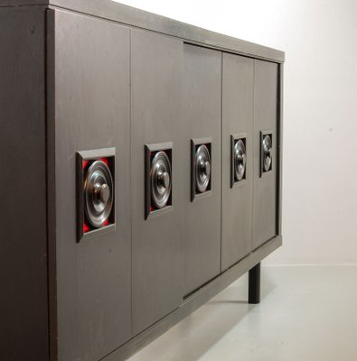 Large De Coene Style Belgian Brutalist Black Sideboard with Red Accents, 1960s-IXC-866081