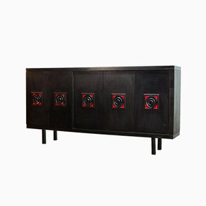 Large De Coene Style Belgian Brutalist Black Sideboard with Red Accents, 1960s-IXC-866081