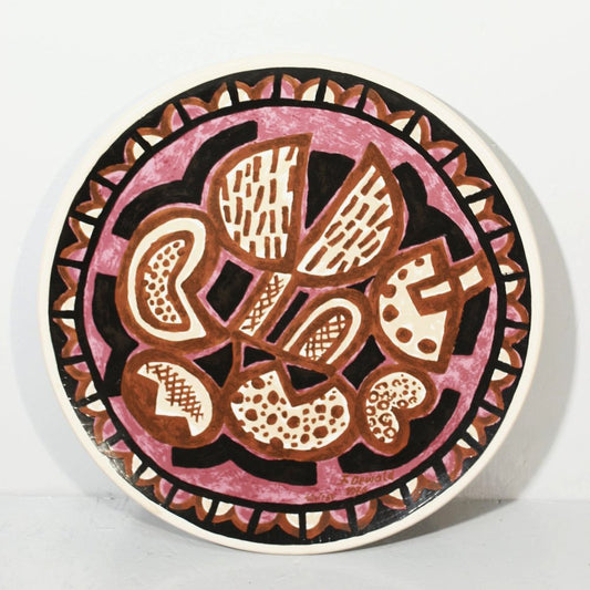 Large Decorative Ceramic Dish by Franz Dewald for Karlsruhe Majolika, 1976