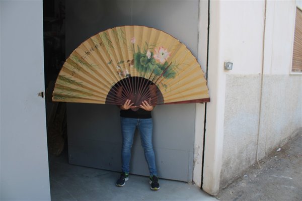 Large Decorative Fan in Painted Paper and Wood, China, 1940s-EH-1058648