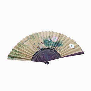 Large Decorative Fan in Painted Paper and Wood, China, 1940s-EH-1058648