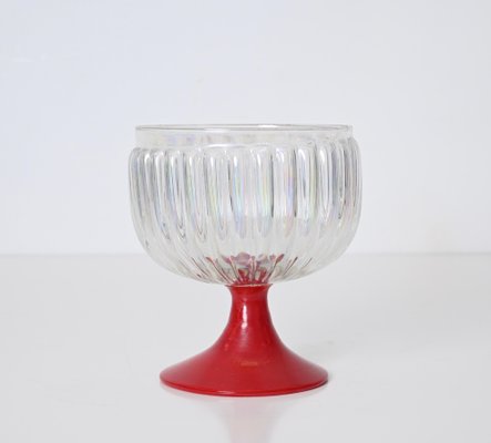 Large Decorative Murano Red and Iridescent Goblet Glasses, Italy, 1940s, Set of 2-JDR-1717756