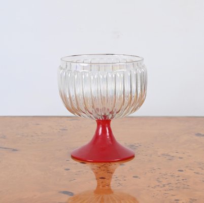 Large Decorative Murano Red and Iridescent Goblet Glasses, Italy, 1940s, Set of 2-JDR-1717756