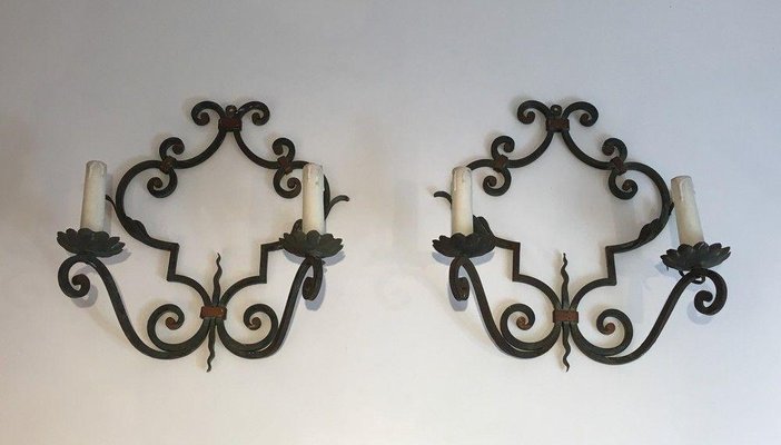 Large Decorative Wrought Iron Sconces, Set of 2-BA-1365540