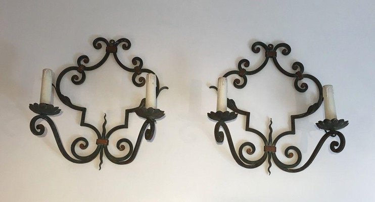 Large Decorative Wrought Iron Sconces, Set of 2-BA-1365540