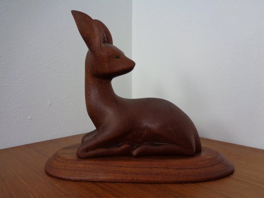 Large Deer in Solid Teak, 1960s-RDW-1295061